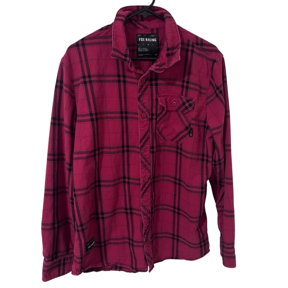 Fox racing red black Plaid Button-Up long sleeve shirt size L